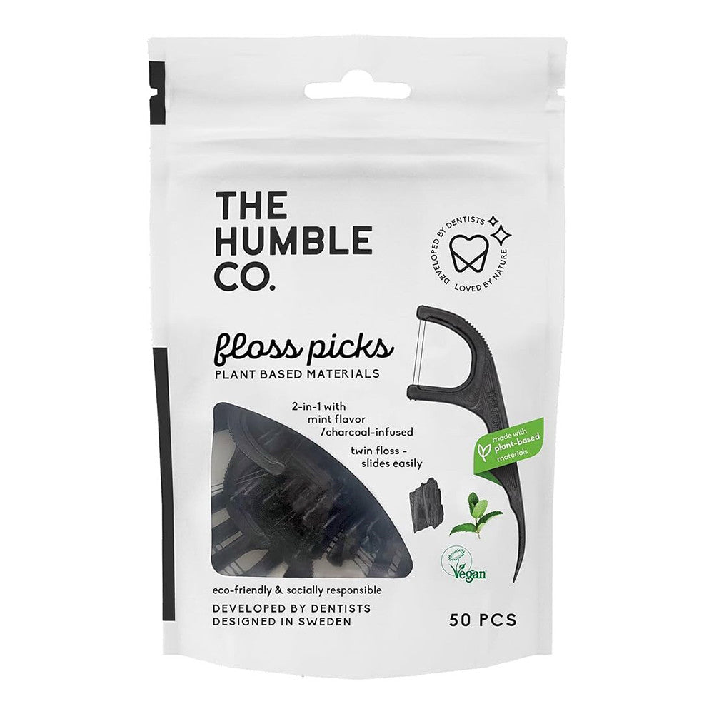 The Humble Co Cornstarch Charcoal Floss Picks, 50 Ea
